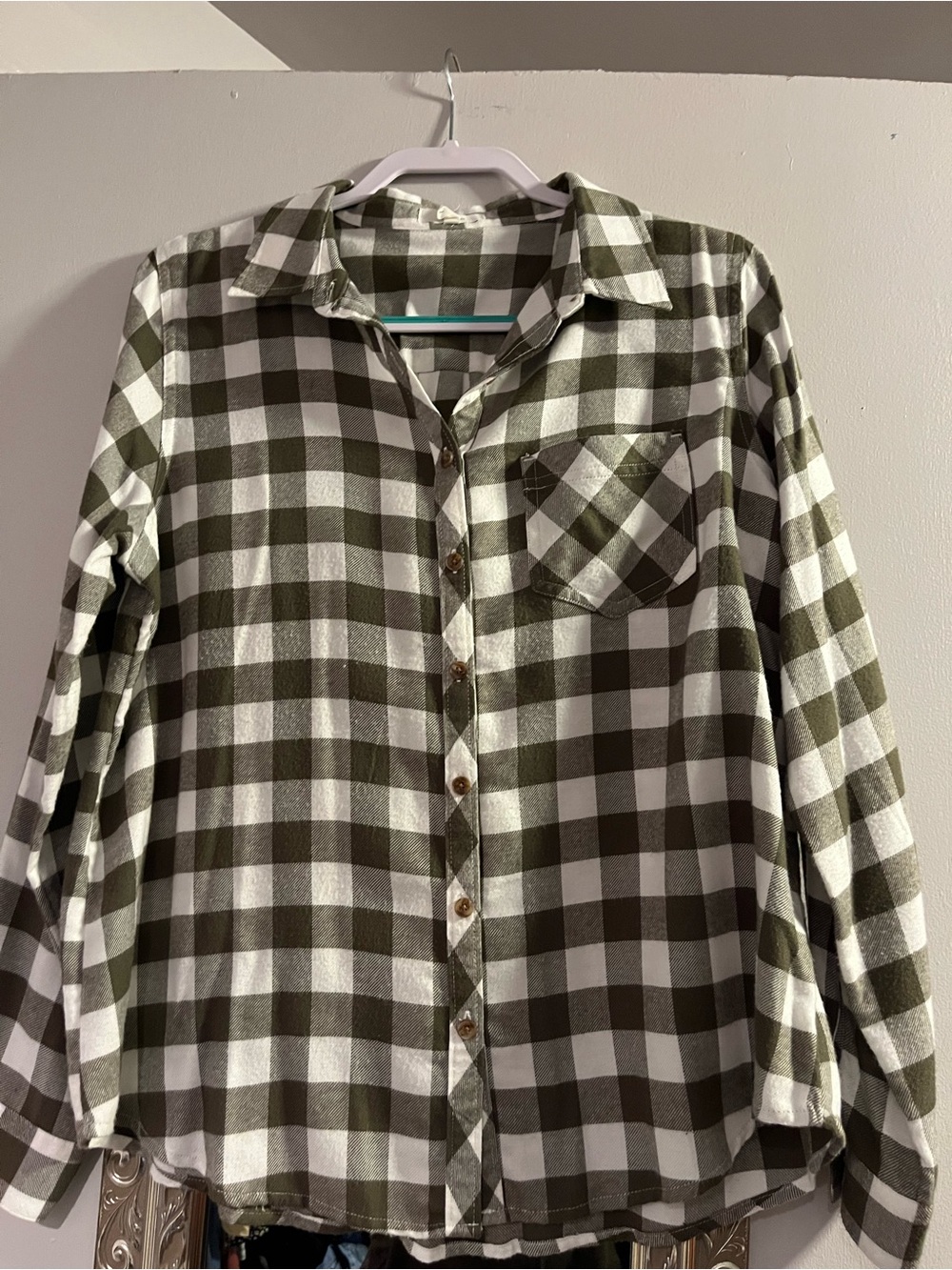 Maurices Green and White Buffalo Plaid Button-Up Shirt